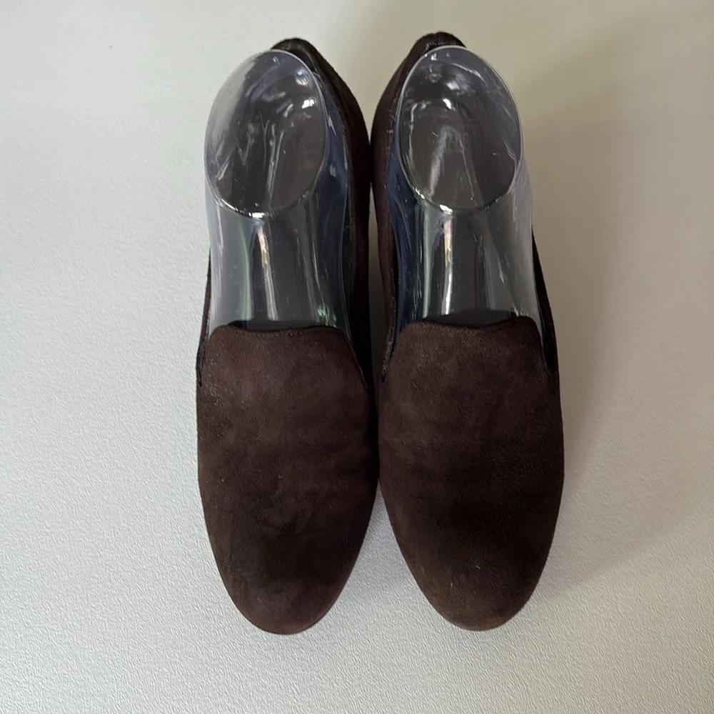 Stuart Weitzman Arise Suede Loafer Wedge Shoes Brown Neutral Minimalist Size 8.5